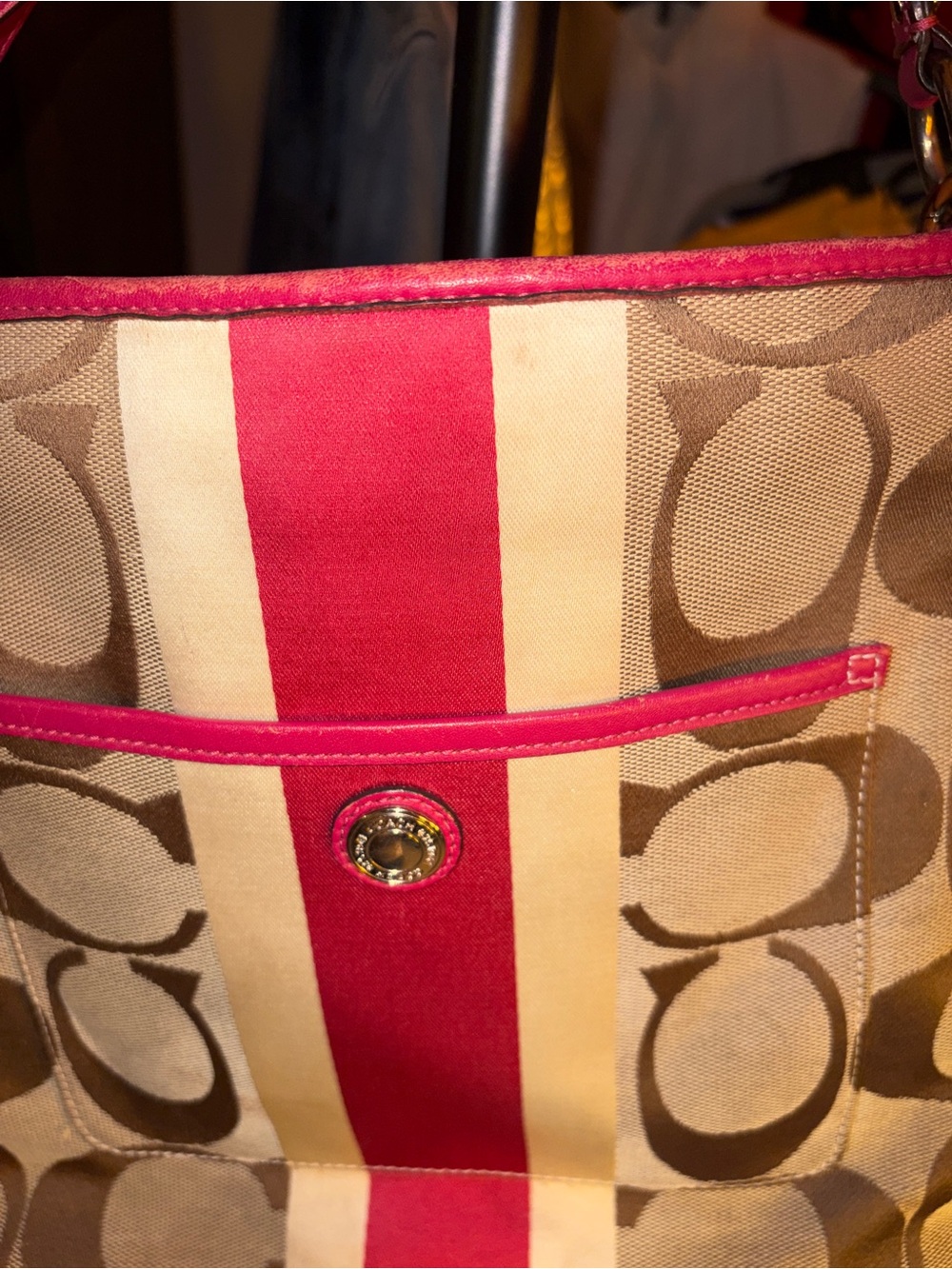 Coach Hamptons Weekend Signature Pink & White Stripe Shoulder/ Crossbody Bag - Picture 3 of 16